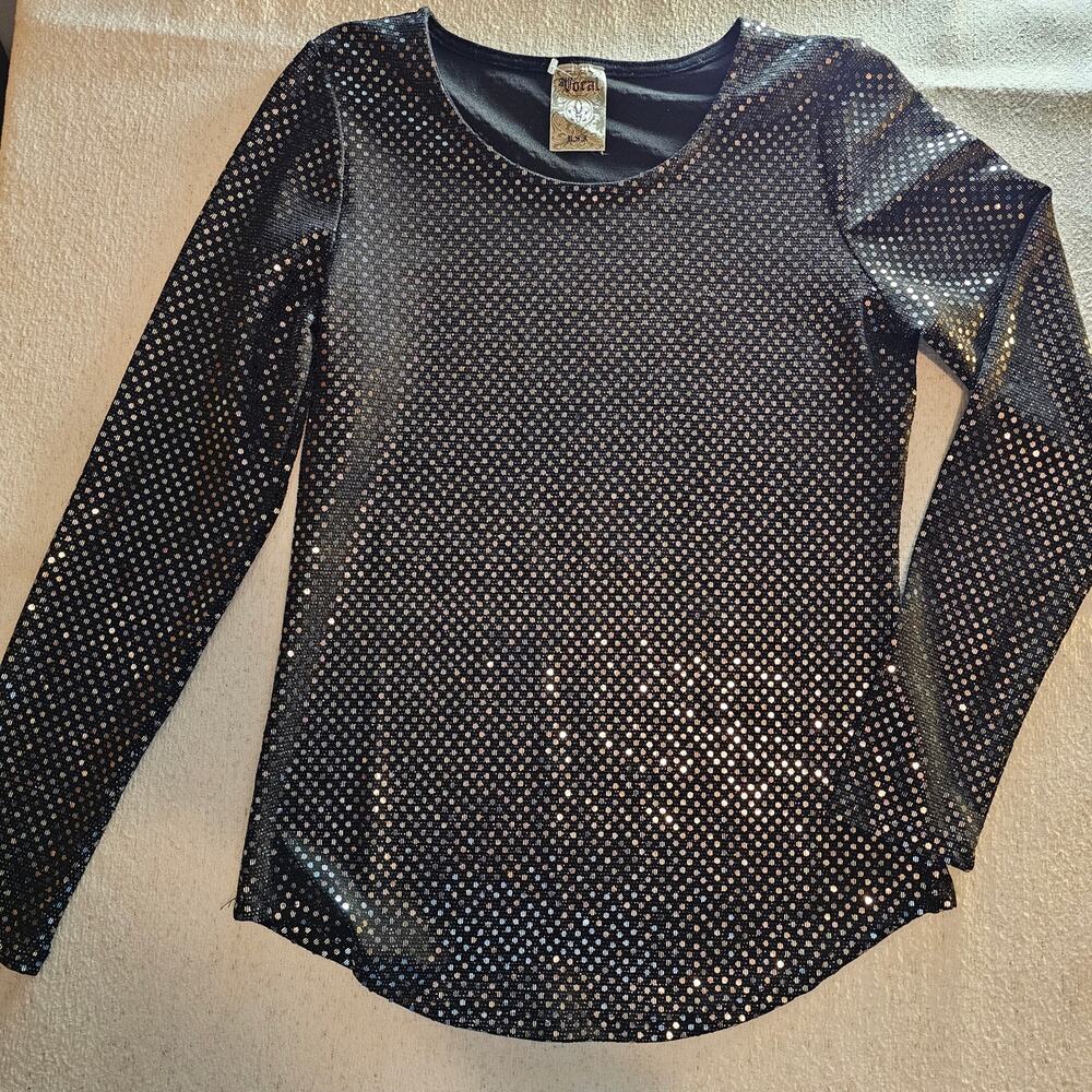 Vocal M Black Metallic Sheer Mesh Top Y2K McBling Disco Glam Party Indie Sleaze - Picture 2 of 8